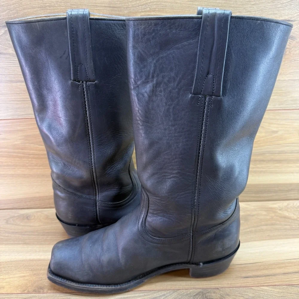 FRYE Vintage Campus Tall Boots Mens 10.5 D Black Leather Zip Square Biker USA